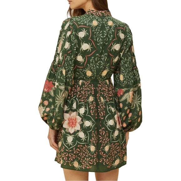 FARM RIO Green Pineapple Garden Long Sleeve Mini Dress - Green Multi - Sz - XL - Picture 2 of 13